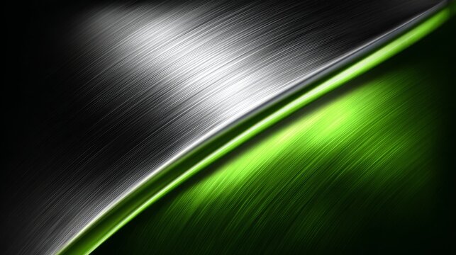 Metallic green tech background with brushed chrome texture vector. 