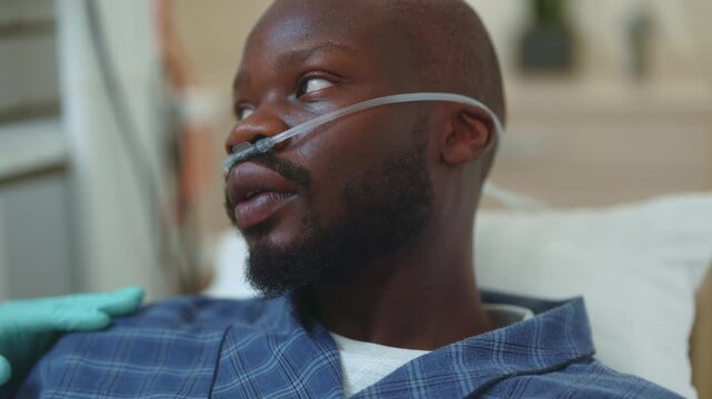 African american young miserable patient suffering virus of flu high temperature sweating in hospital bed. Patiens and quarantine. hospital, healthcare, medical. Disease concept.