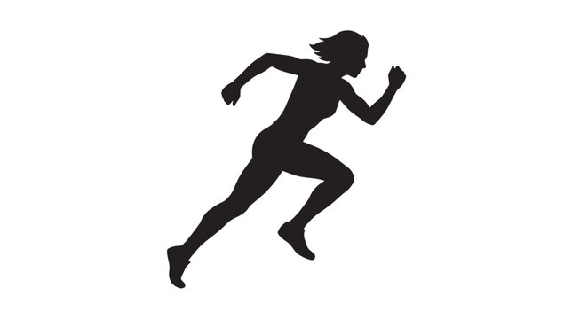 Athletic woman running silhouette, female sprinter in motion vector, black profile of girl jogging for fitness and sports branding