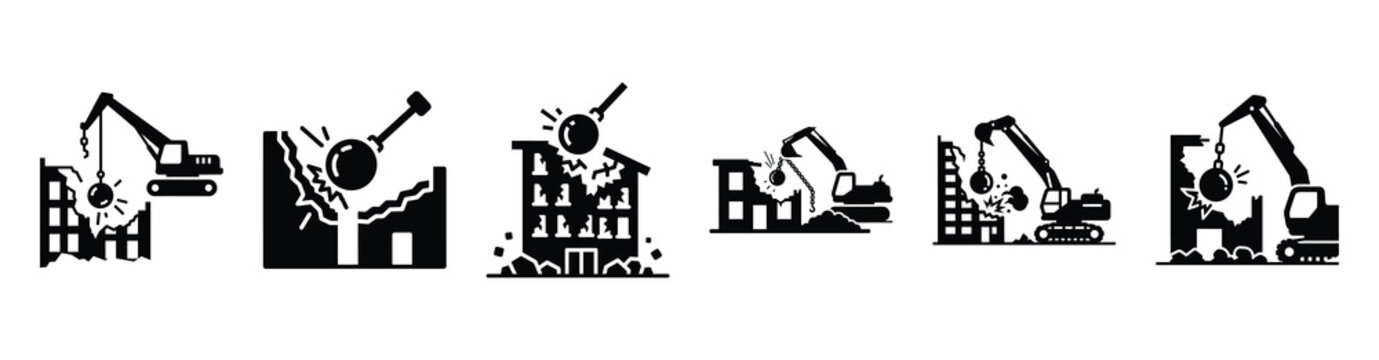 Set of minimal black shape  demolition  simple silhouette icon. construction icons in black isolated vector illustration collection