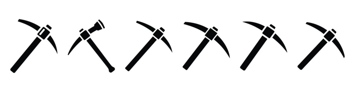 Set of minimal black shape  pickaxe  simple silhouette icon. construction icons in black isolated vector illustration collection
