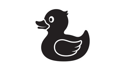 Fototapeta premium Minimalist rubber duck silhouette vector, black bath toy icon isolated on white, simple duckling bird graphic for baby shower and bathroom decor