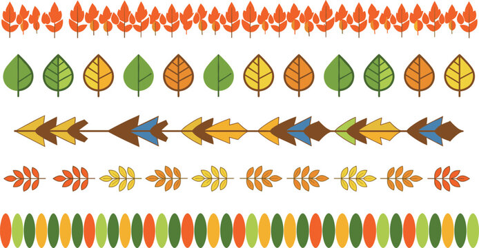 Autumn Leaf Border and Pattern Set with Colorful Fall Foliage Elements for Seasonal Design, Decorative Frames, and Nature Illustration Collection