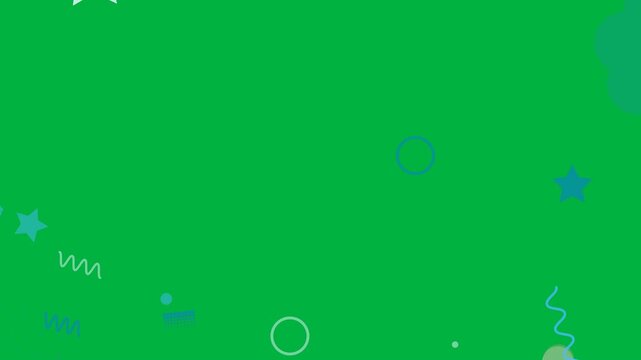 Blue dots starting shapes entering edges stars scaling drifting for confetti on transparent bg