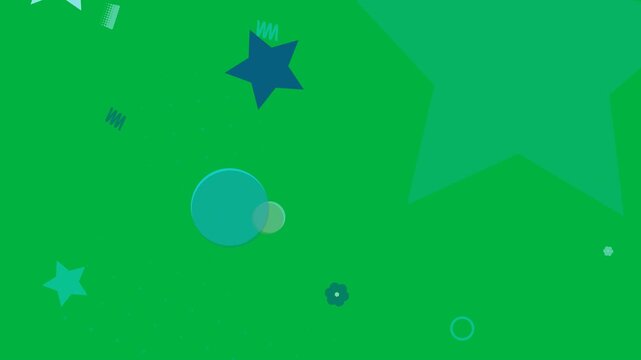 Cyan star pushing, causing teal discs drifting and dot grid forming, showing motion on transparent