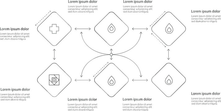 Healthcare process flow diagram template with medical icons arrows and infographic layout for hospital workflow presentation design