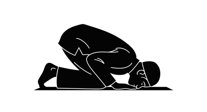 EID-UL ADHA Prostrated man, Muslim prayer, worship icon, black silhouette Vector