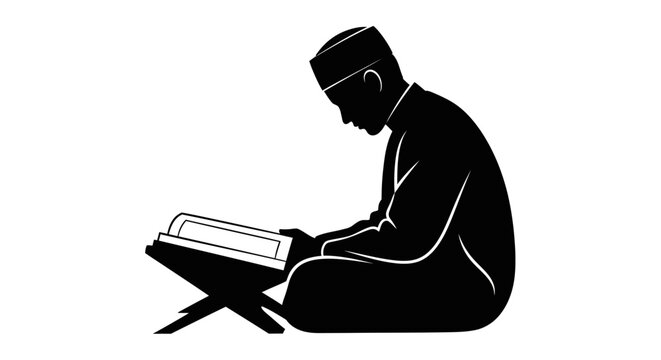 EID-UL ADHA Man reading book, Islamic scholar, Muslim student, black silhouette Vector