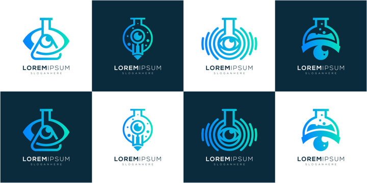 Scientific Lab Test Tube with Eye Logo Design Collections. Cyber Lab Tech and Digital Vision Monitoring Concept. Geometric abstract vector icon symbol blue gradient.