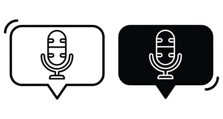 Obraz premium microphone icon inside speech bubble symbol for voice message podcast recording audio communication set of outline and solid black versions