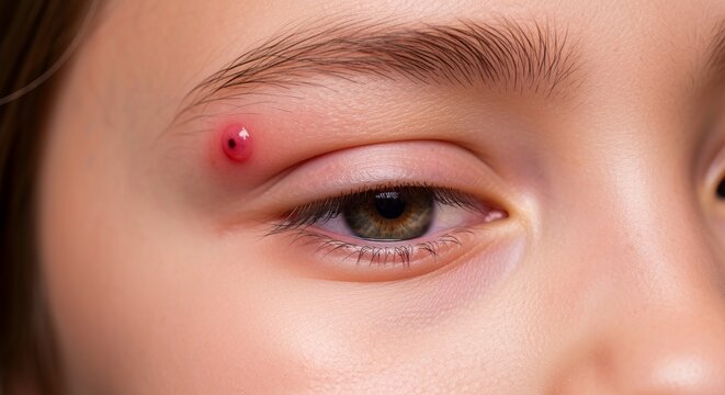 Close up of a young woman s eye with stye  causes, treatment, and prevention methods