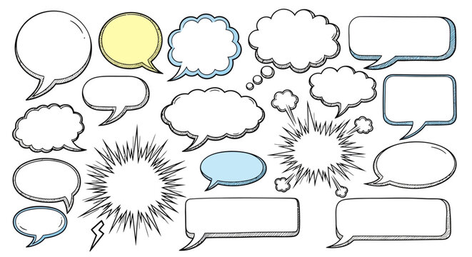 Speech Bubbles, Comic Chat Boxes, Dialogue Clouds, Cartoon Text Blurbs isolated on White Background Editable EPS