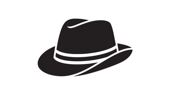Vintage fedora hat vector icon, classic black felt trilby silhouette, retro gentleman headwear graphic, elegant masculine fashion accessory