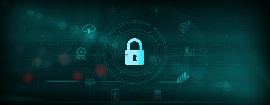 Digital cyber security, data protection, network defense, ethical hacking, encryption security, malware prevention, Motion graphics of security concept
