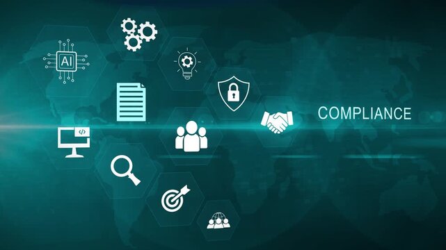Compliance, Regulatory Standards, Risk Mitigation, compliance-related text on the global network cyberspace, Motion graphics of document file concept