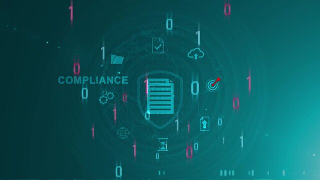 Compliance, Regulatory Standards, Risk Mitigation, compliance-related text on the global network cyberspace, Motion graphics of document file concept