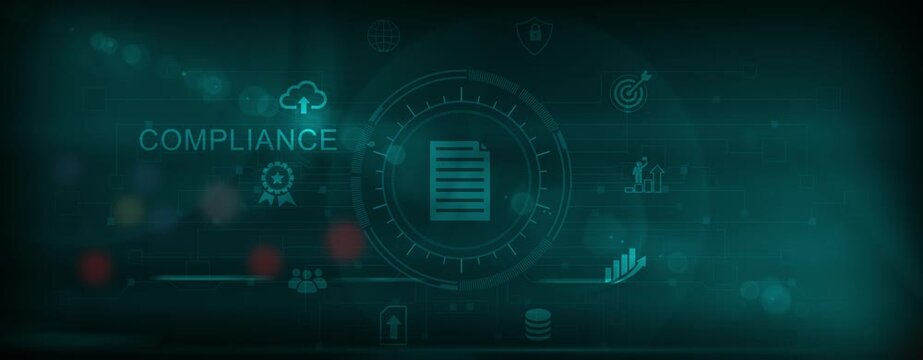Compliance, Regulatory Standards, Risk Mitigation, compliance-related text on the global network cyberspace, Motion graphics of document file concept