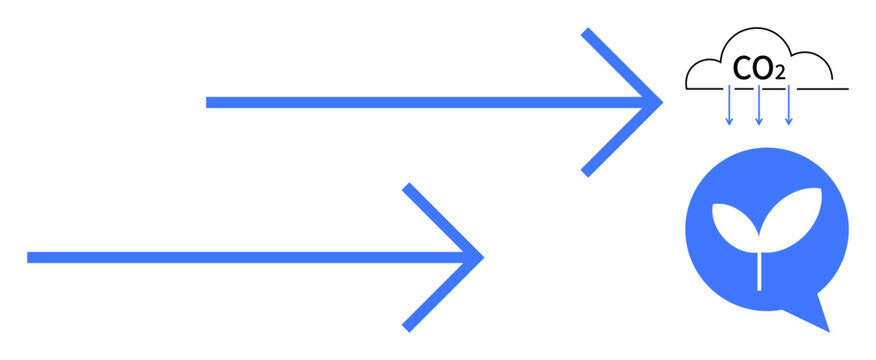 Environmental protection, sustainability, renewable energy, carbon reduction, eco-friendly initiatives, climate change solutions. Arrows pointing to a plant symbol and a CO2 icon. Environmental