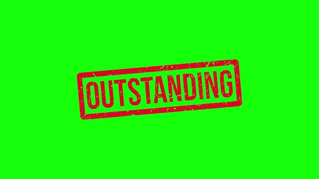 Red OUTSTANDING Rubber Stamp Animation with Grunge Texture on White and Green Screen. A bright green background with outstanding red stamp.