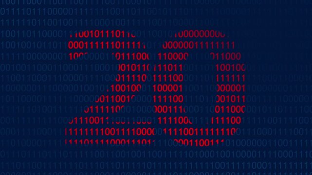 Red binary code forming the number twenty against a dark blue background of digital ones and zeros