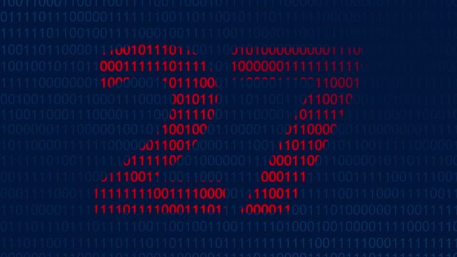 Red binary code forming the number twenty seven against a dark blue background of ones and zeros representing digital data processing and computer programming concepts for technology themes