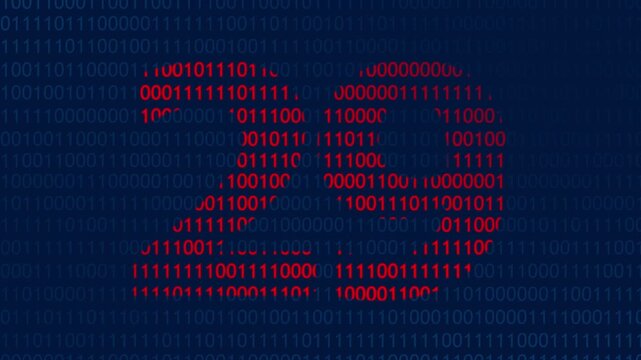 Red binary code forming the number twenty nine against a dark blue background of ones and zeros representing digital data processing and computer programming concepts for technology themes