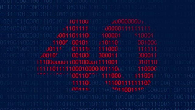 Large red number forty formed by binary code digits against a dark blue background of streaming ones and zeros representing digital data processing and computer programming concepts