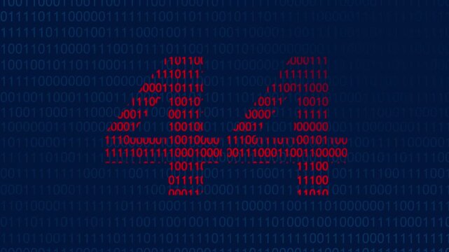 Large red number forty four formed by binary code digits against a dark blue background of streaming ones and zeros representing data processing and digital information technology concepts