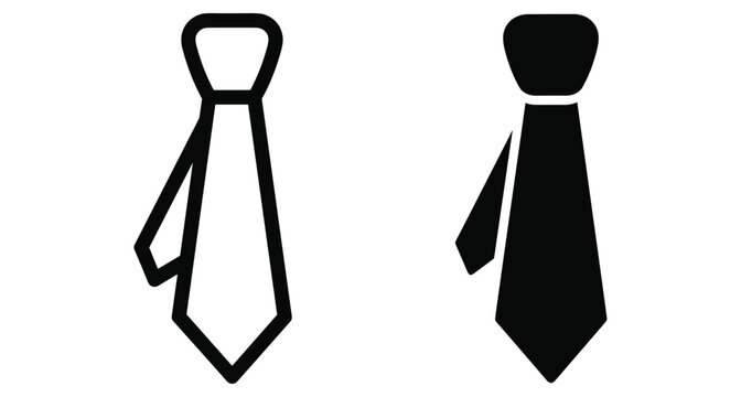 Necktie icon set featuring outline and solid black versions for business professional attire formal wear corporate dress code and office fashion