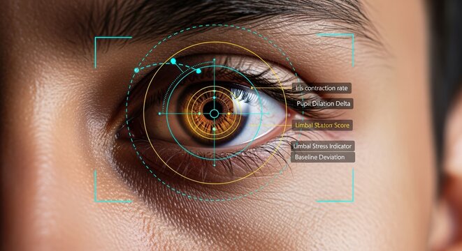 close-up of eye undergoing biometric iris scan for security and identification concept