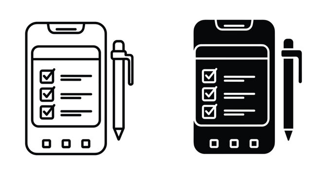 Smartphone checklist icon set with pen showing mobile survey digital task management online form questionnaire and electronic signature interface