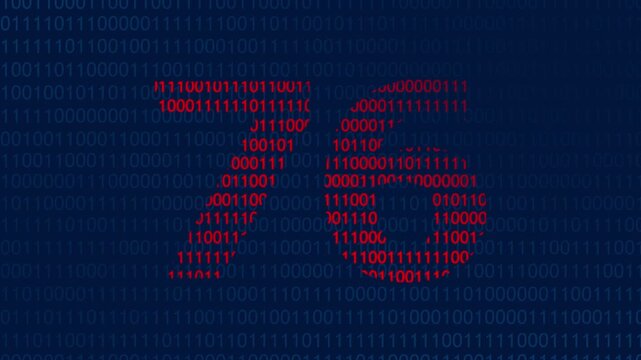 The number seventy six displayed in bright red binary code against a dark blue background with rows of ones and zeros representing digital data and computer programming concepts