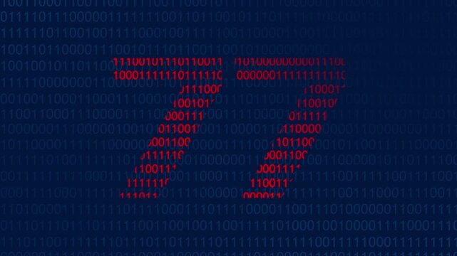 The number seventy seven displayed in bright red binary code against a dark blue background with rows of ones and zeros representing digital data and computer programming concepts
