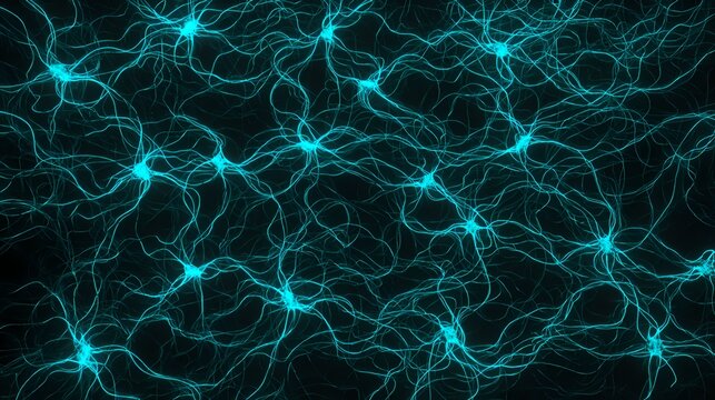 Artificial Intelligence Neural Network Illustration with Glowing Teal Brain Cells and Synaptic Connections for Machine Learning