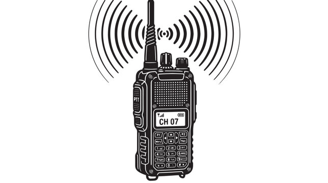 Two-way Radio, Wireless Transceiver, Communication Device, Black Vector Illustration