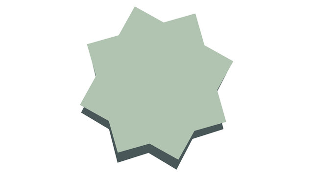 Abstract green seven pointed star shape with 3D shadow effect white background three dimensional seven points geometric abstract geometry illustration isolated dimensional rendering