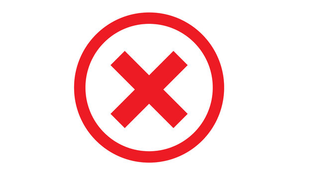 Red x mark inside red circle icon symbol for prohibition or restriction isolated on white background with no entry interface rejection disapproval negative incorrect communication pictogram