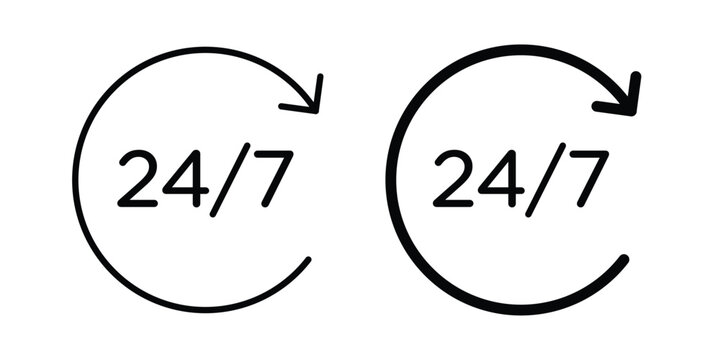 24 Hours a day service icon line and flat vector collection for ui, ux designs