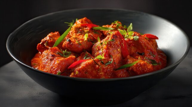 Spicy ghost pepper chicken curry served in a matte bowl