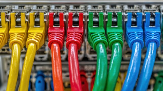Professional ethernet network cables plugged into a switch port