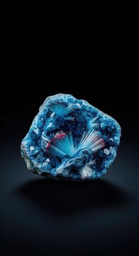 Natural ulexite mineral stone featuring unique crystalline structure and fiber optic effects isolated on a clean and deep black background, tv rock, glow, geological