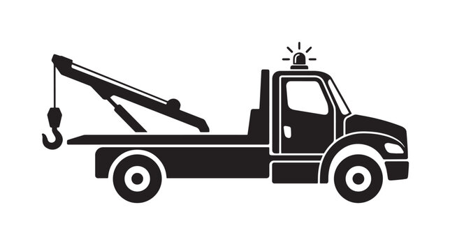 Tow truck, recovery vehicle, hook lift, emergency services, black icon