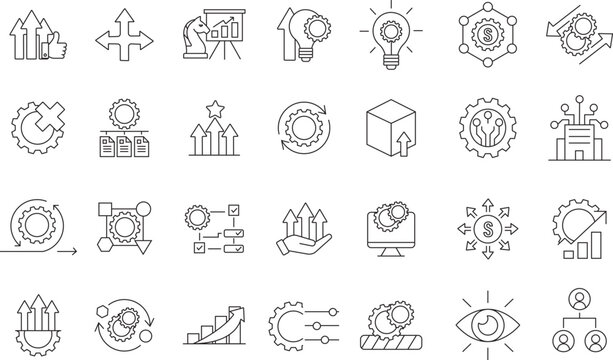 Business Transformation editable stock outline icon set. related to innovation, strategy, growth, optimization, process, and more.