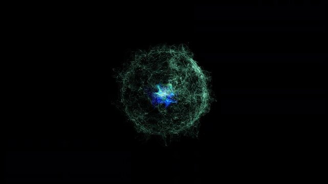 Magical Particle Sphere Loop Animation with Transparent Background. Fantasy Energy Orb Animation. Mysterious Sphere. Abstract Particle Orb. Alpha Channel. Loop Animation