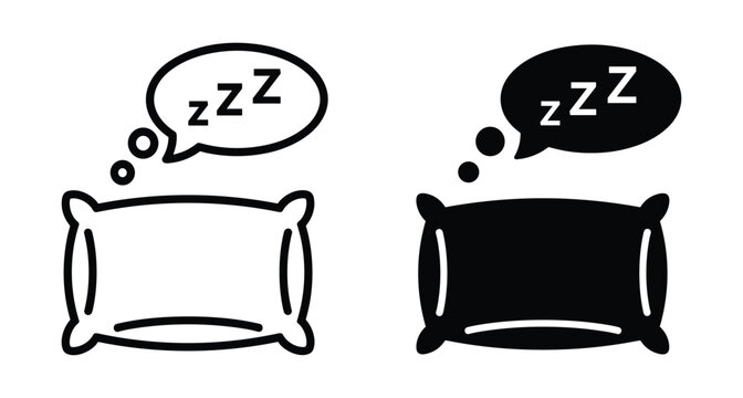 Sleeping pillow icon set with zzz snoring symbols in speech bubbles representing rest relaxation bedtime comfort and deep night slumber