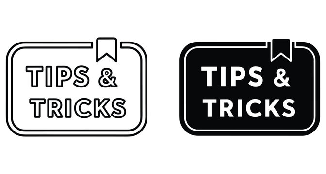 Tips and tricks icon set with outline and solid badge designs for educational guides tutorials helpful advice and quick hints