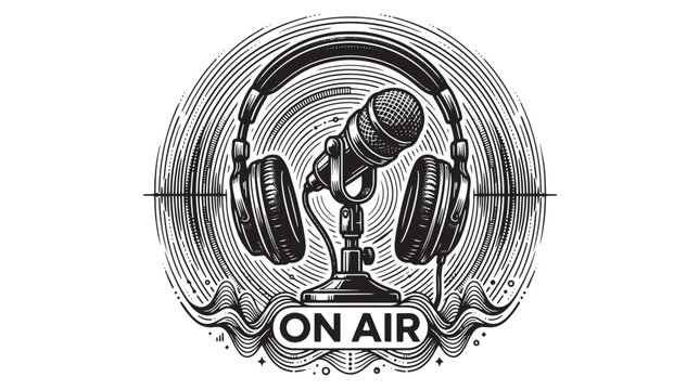 On Air Radio Microphone, Headphones Icon, Broadcasting Logo, Vector Graphic