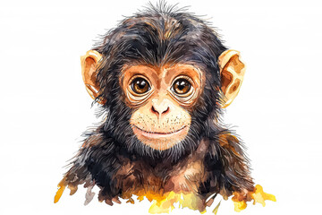 Naklejka premium Cute Watercolor Illustration of a Baby Monkey