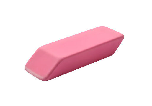 A pink eraser on a transparent background for school or office use