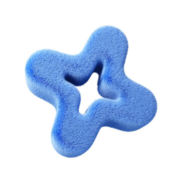 Blue fluffy shape. 3d design element isolated on white background.